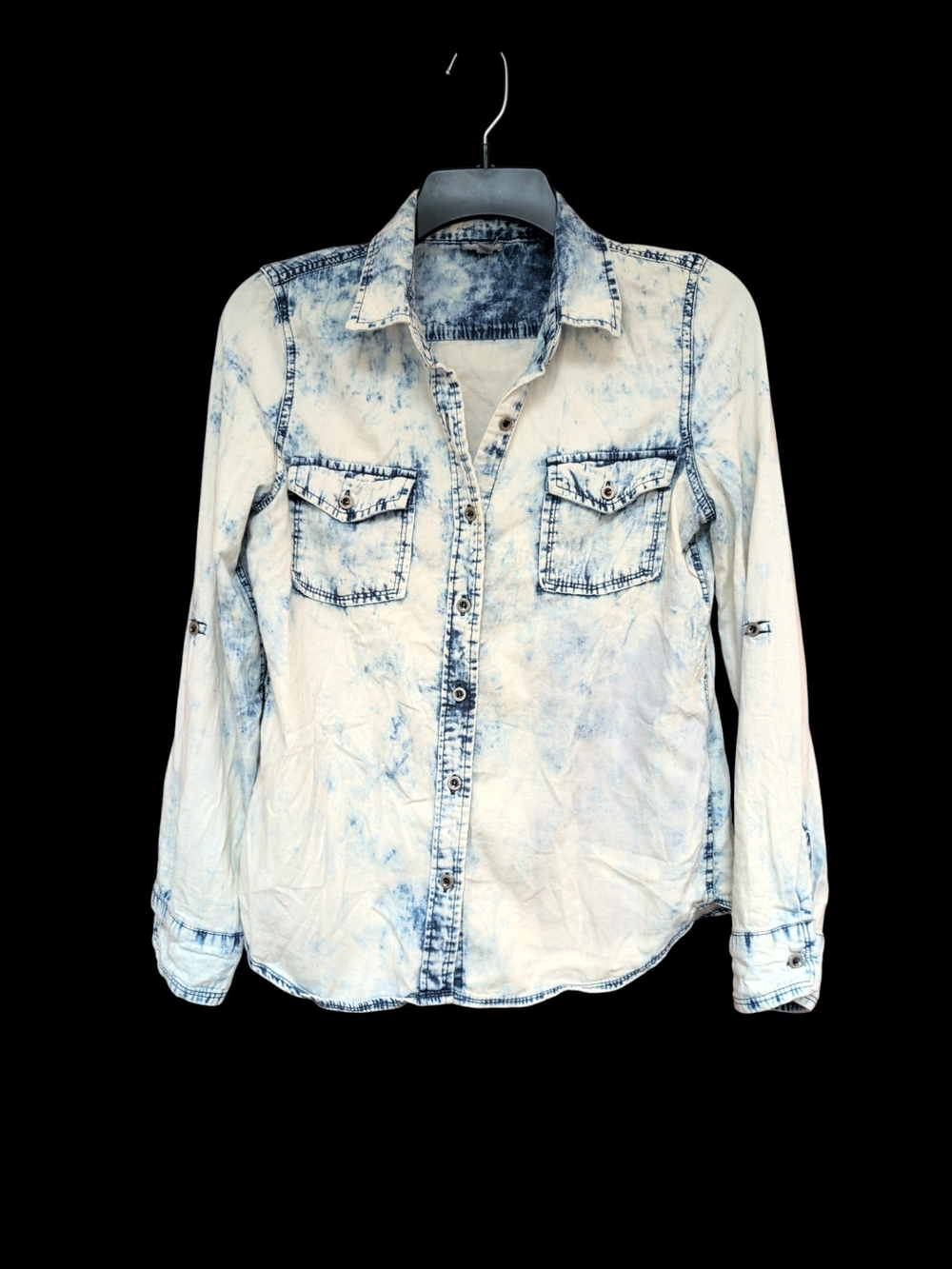 Charlotte Russe Light Blue Acid Wash Denim Button-Down Shirt Size S